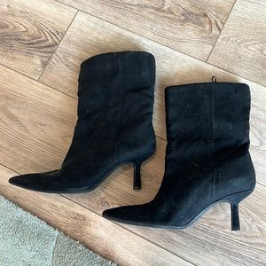 Zara Woman Ss23 Black Fabric High-heel Ankle Boots